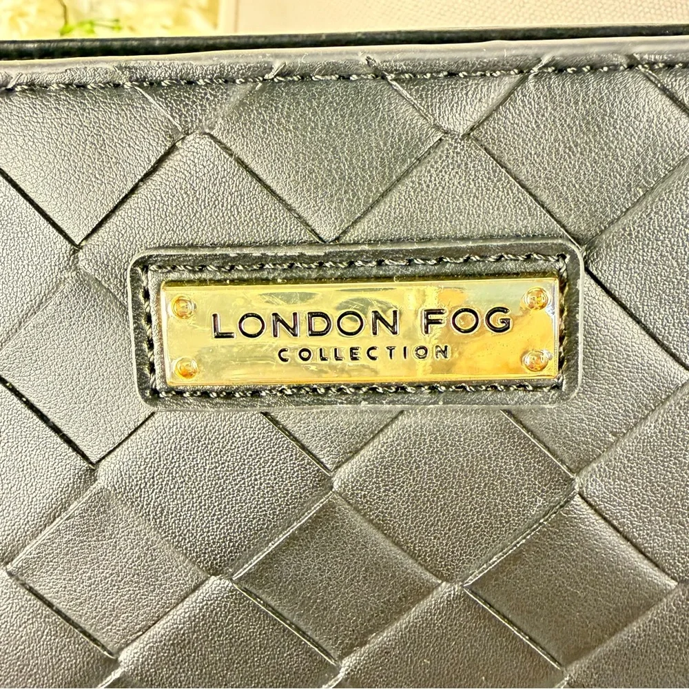 London Fog Black Crossbody Bag Purse – Woven Faux Leather